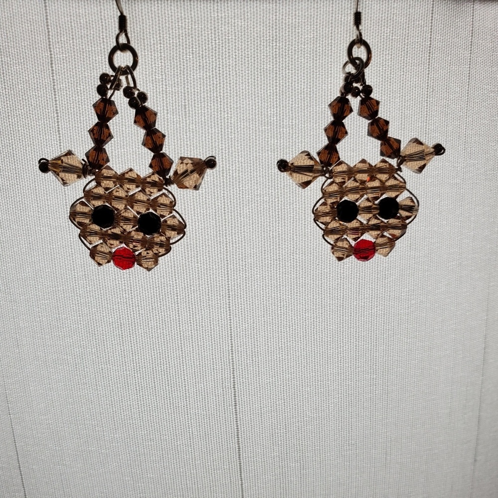 Reindeer earrins  made with Swarovski cystrals.